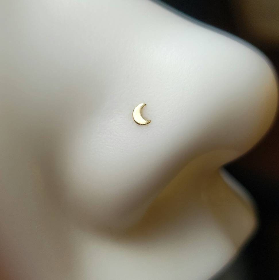 14k Gold Small Crescent Moon Nose Stud