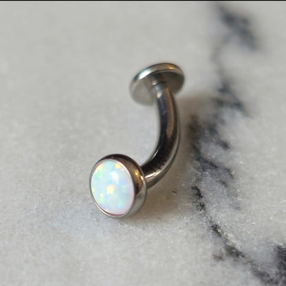 White Opal Floating Belly Button Navel Ring Titanium Curved Barbell