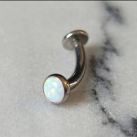 White Opal Floating Belly Button Navel Ring Titanium Curved Barbell