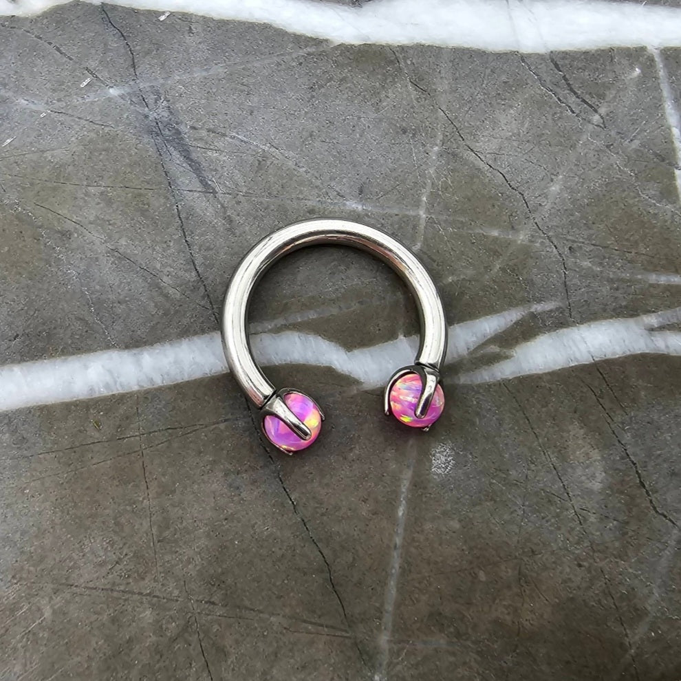 Pink Opal Claw Horseshoe Hoop