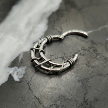Tangled Silver + Grey Double Hoop Septum Ring