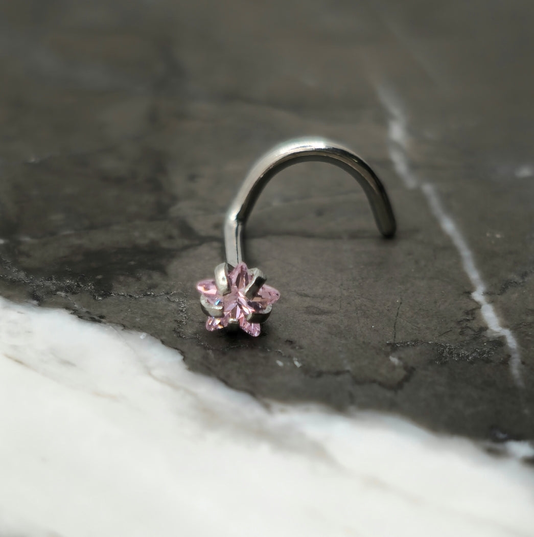 Pink Star Cubic Zirconia Nose Stud