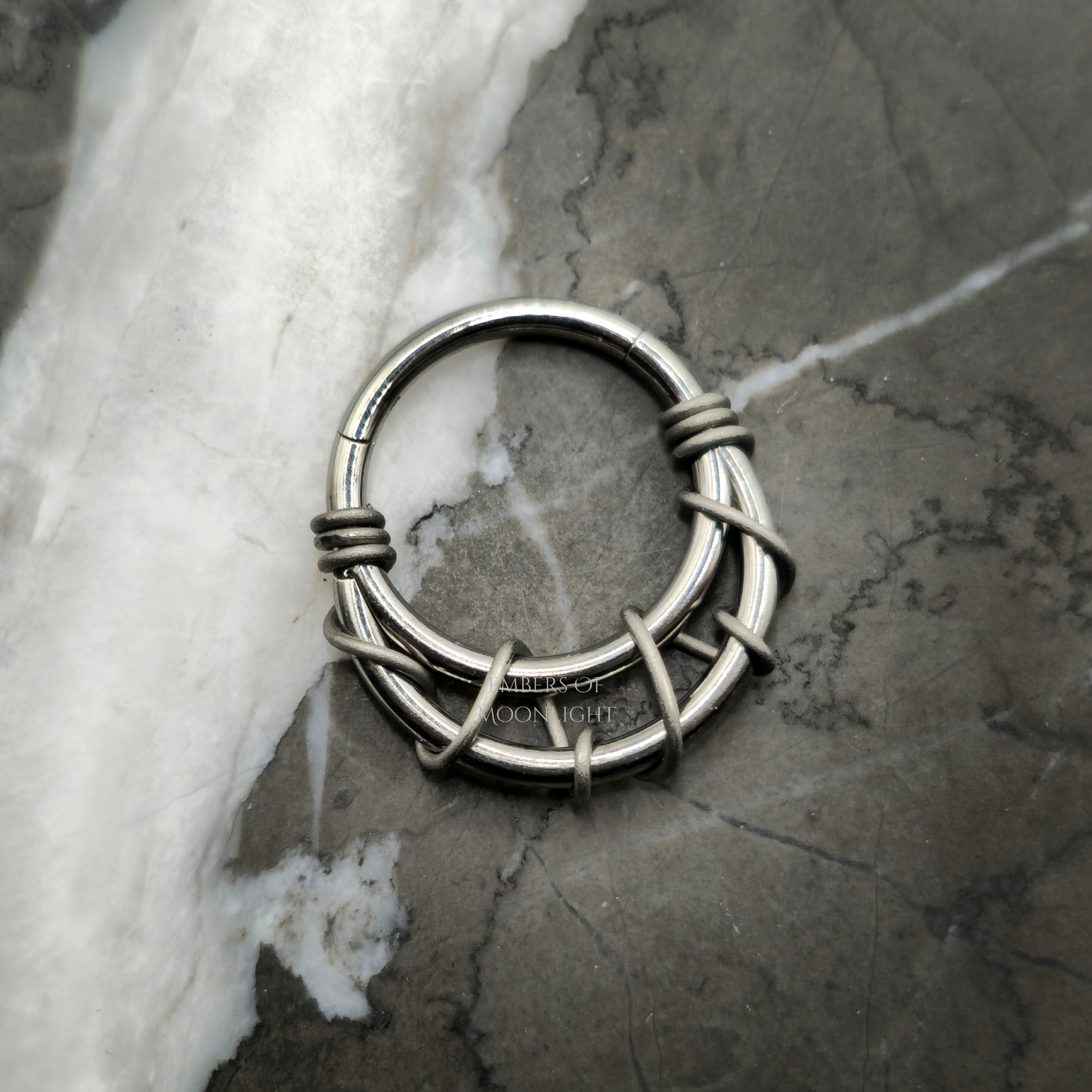 Tangled Silver + Grey Double Hoop Septum Ring