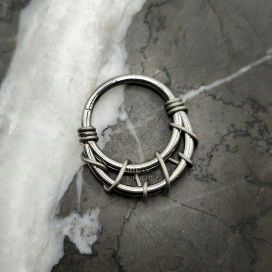 Tangled Silver + Grey Double Hoop Septum Ring