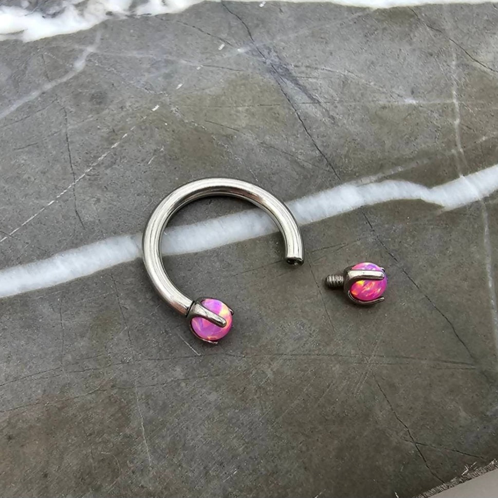 Pink Opal Claw Horseshoe Hoop