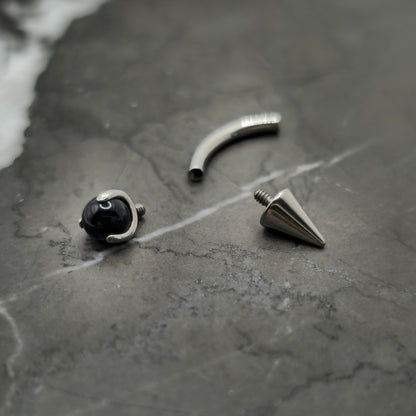 Black Agate + Spike Titanium Curved Barbell