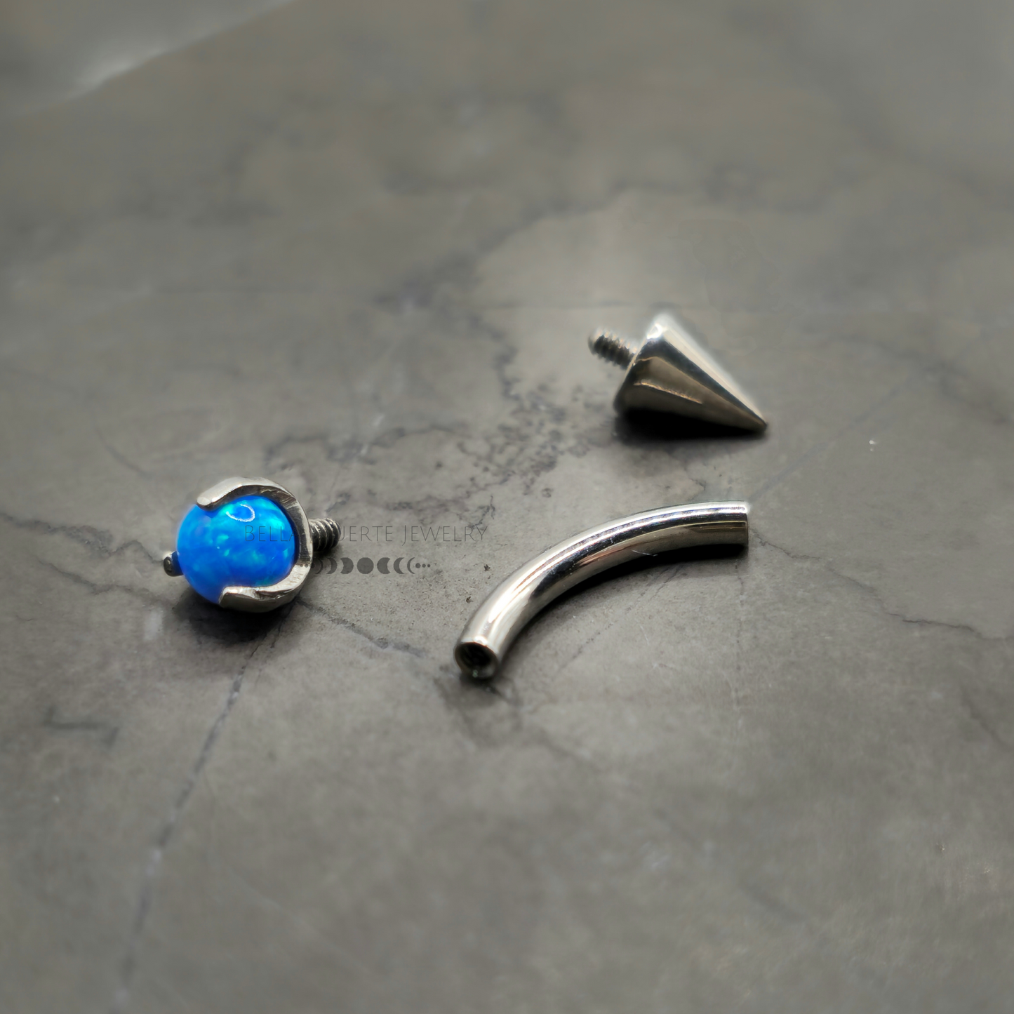 Blue Opal + Spike Curved Barbell