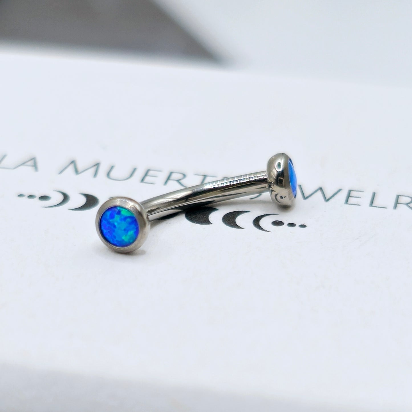 Titanium Blue Opal Minimalist Flat End Curved Barbell