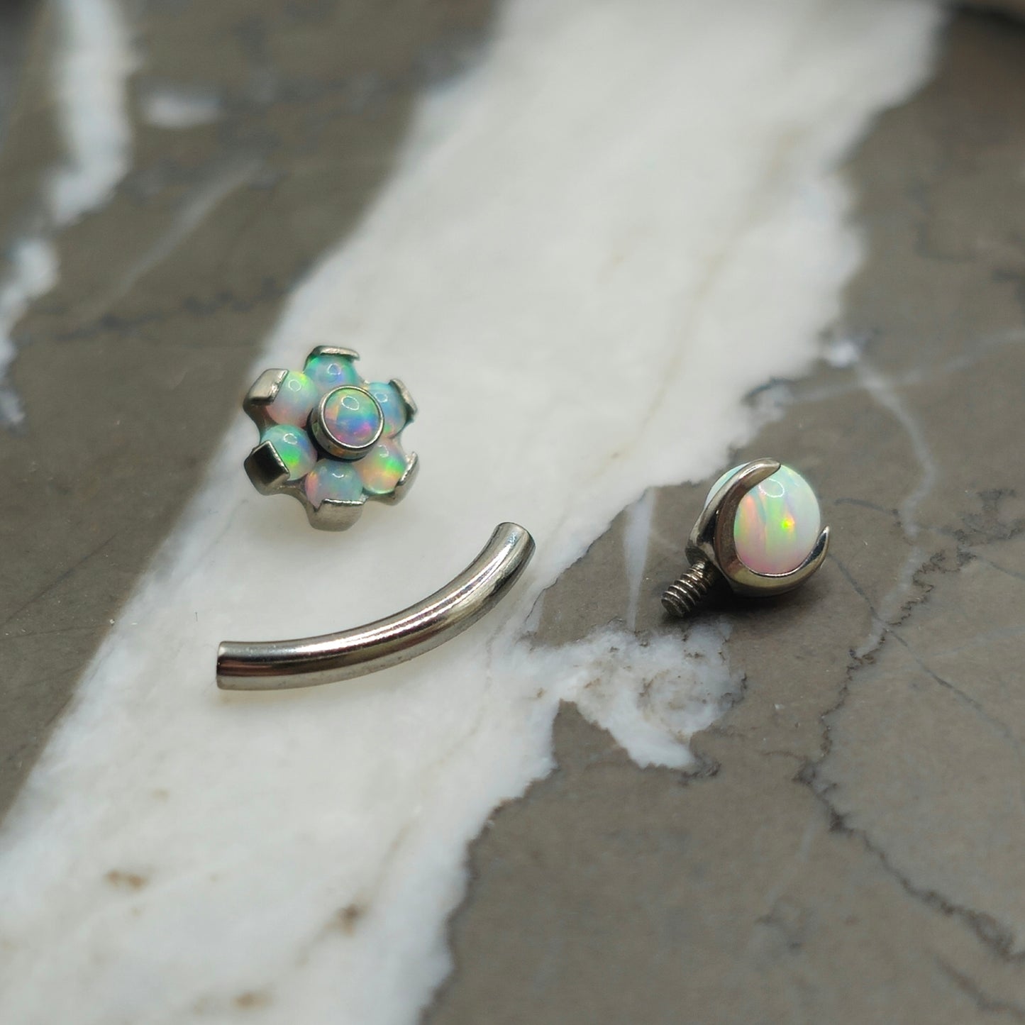 Flower Opal Titanium Curved Barbell