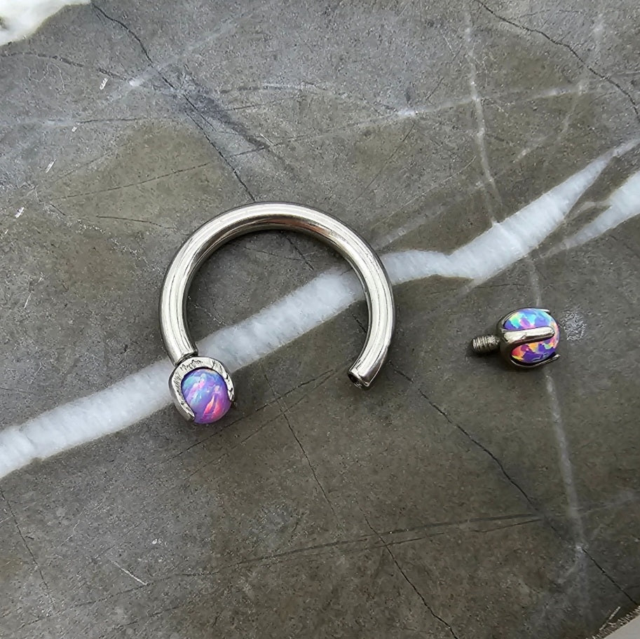 Purple Opal Claw Horseshoe Hoop