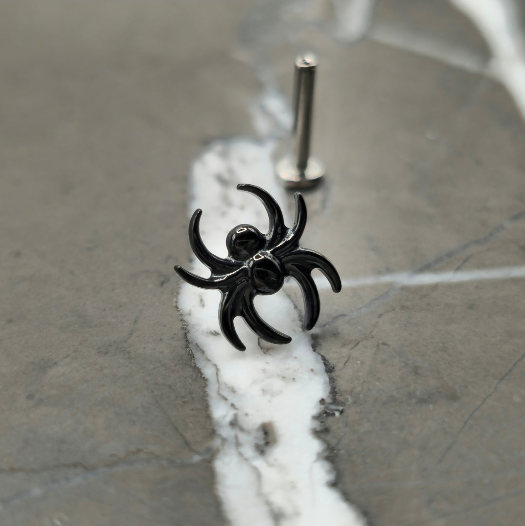Black Spider Threadless Labret Stud
