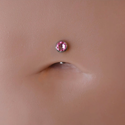 Pink Swarovski Floating Belly Button Navel Ring
