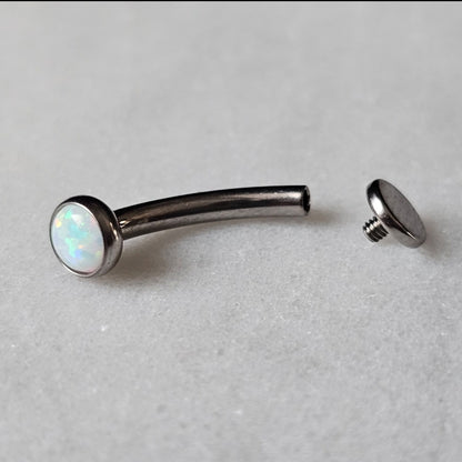 White Opal Floating Belly Button Navel Ring Titanium Curved Barbell