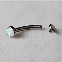 White Opal Floating Belly Button Navel Ring Titanium Curved Barbell