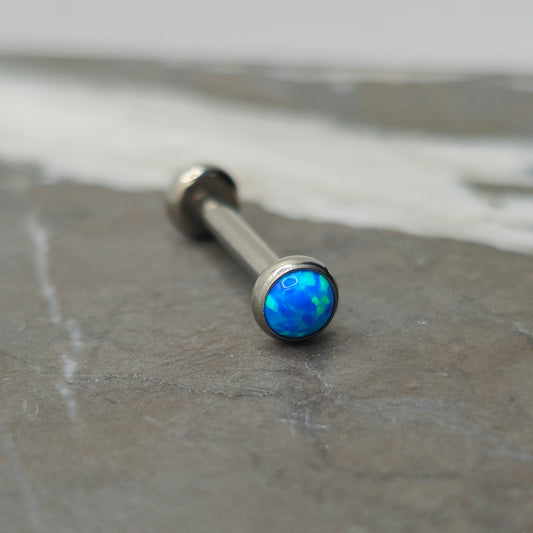 14g Blue Opal Bezel Set Straight Barbell