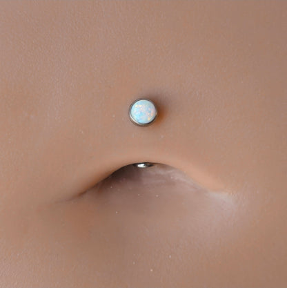 White Opal Floating Belly Button Navel Ring