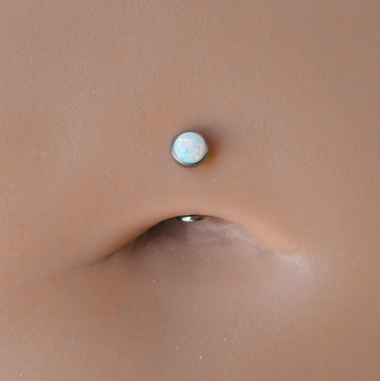 White Opal Floating Belly Button Navel Ring