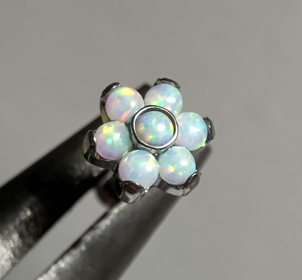 White Opal Flower Threadless Labret