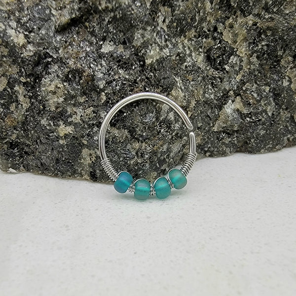 Frosted Turquoise Beaded Hoop