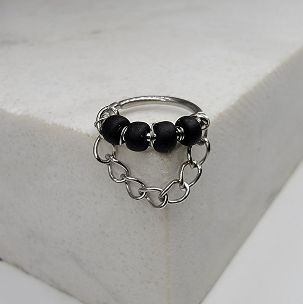 Matte Black Beaded Hoop with Chain