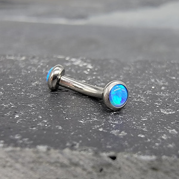 Titanium Blue Opal Minimalist Flat End Curved Barbell