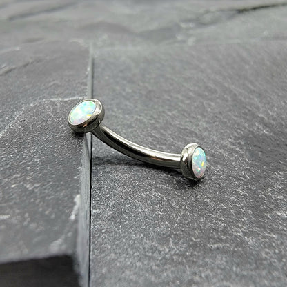 14g Bezel Set White Opal Curved Barbell