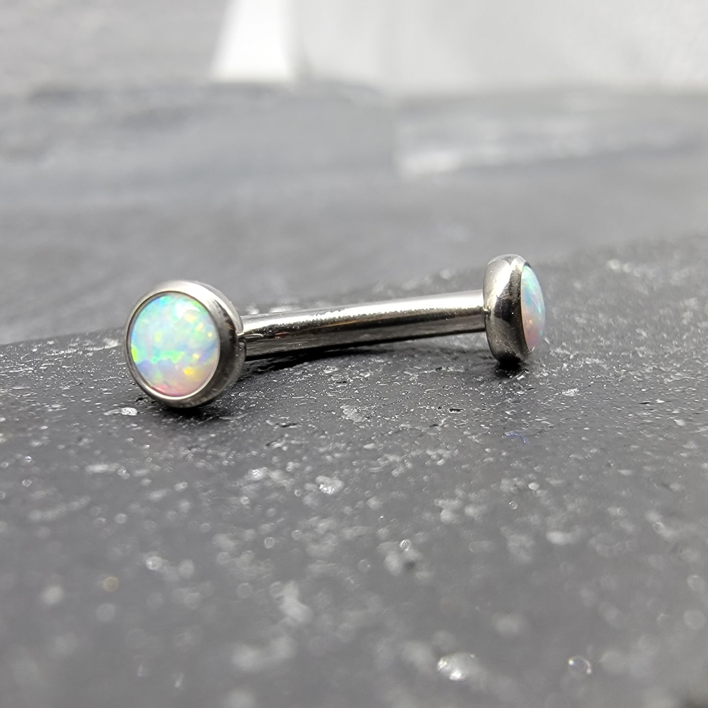 14g Bezel Set White Opal Curved Barbell