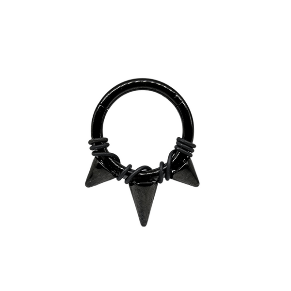 Black Titanium Triple Spike + Matte Black Niobium Banded Jewelry Clicker