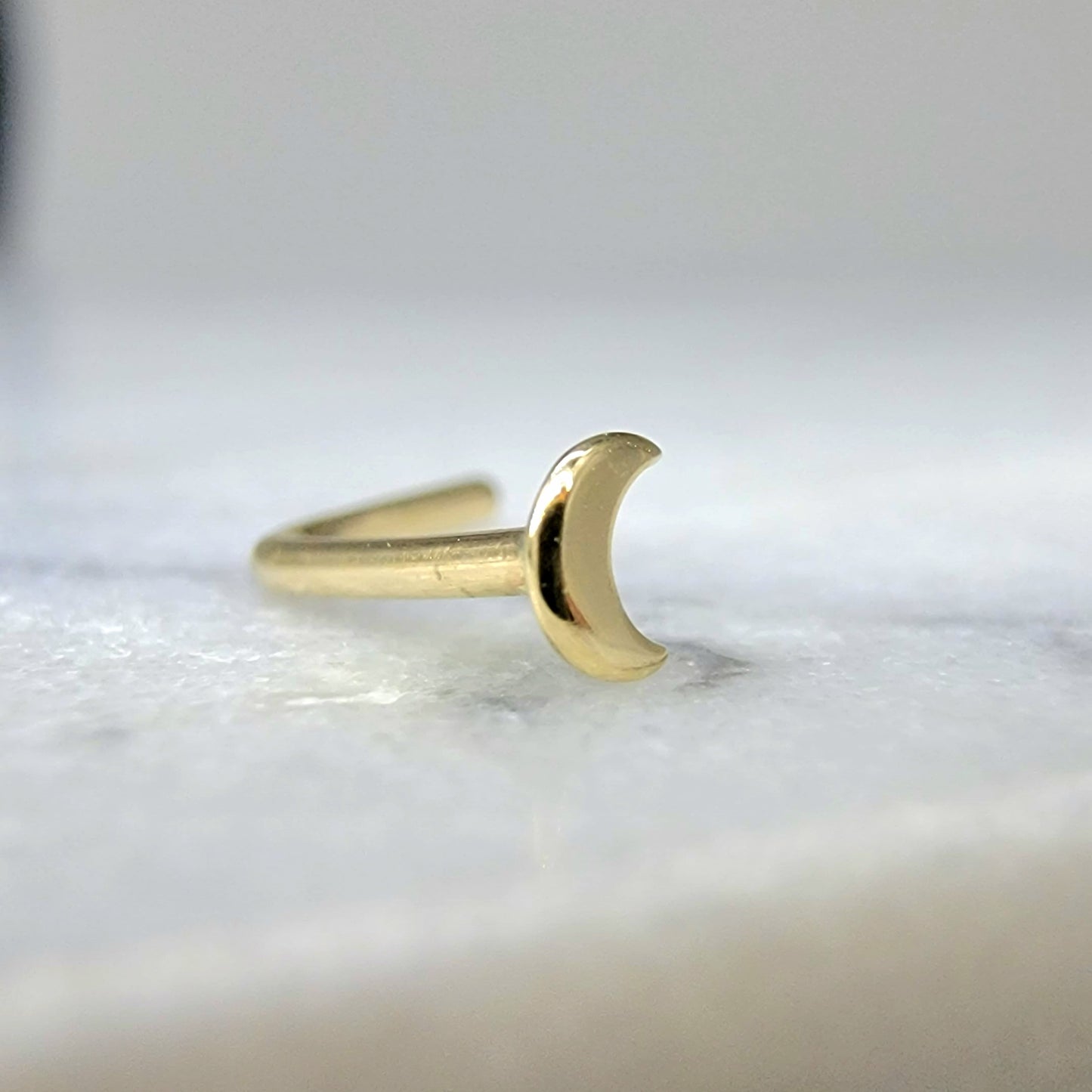 14k Gold Small Crescent Moon Nose Stud