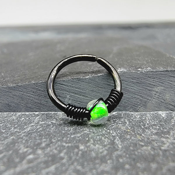 Black + Neon Green Beaded Hoop