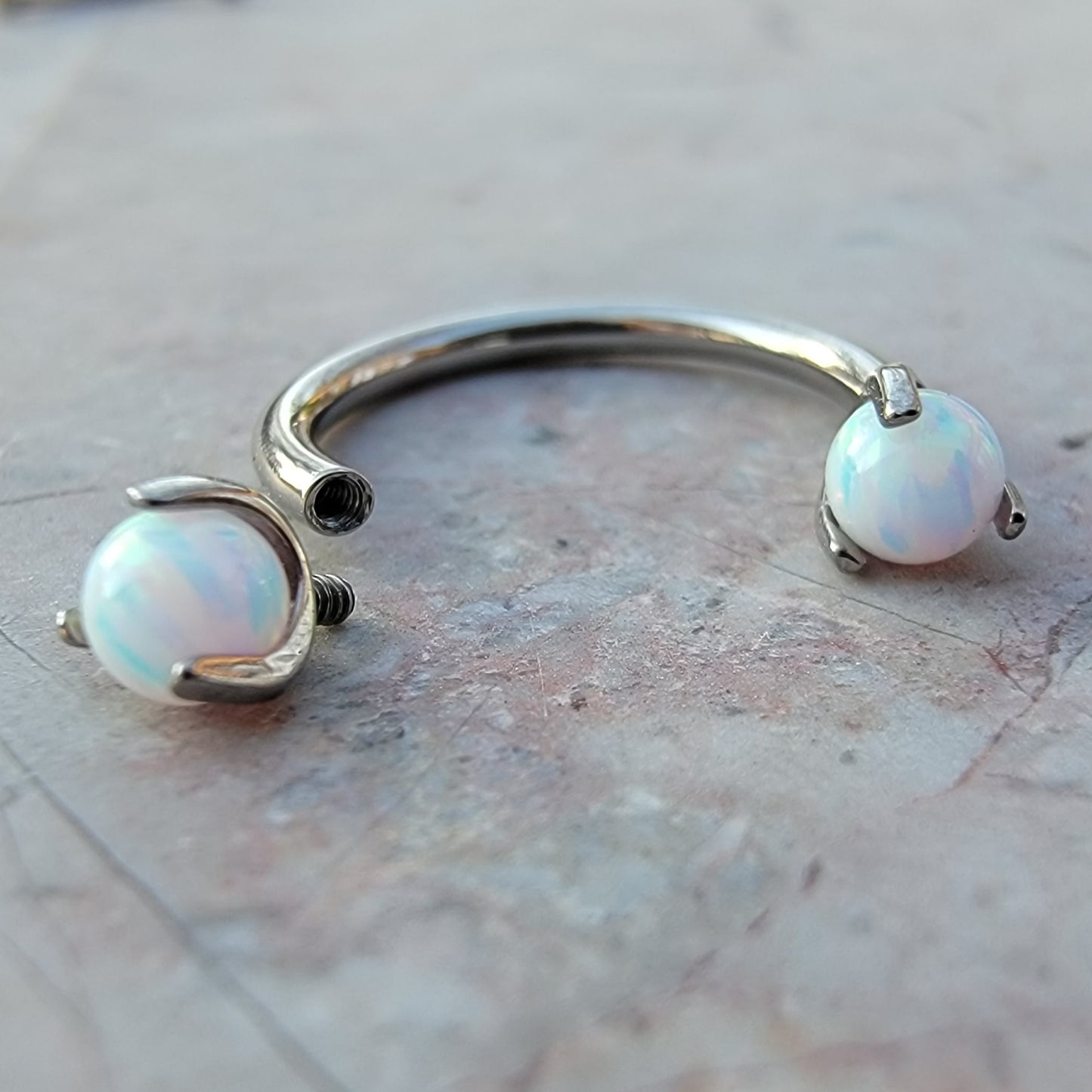 White Opal Claw Horseshoe Hoop