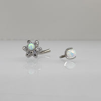 White Opal + Cubic Zirconia Flower Curved Barbell