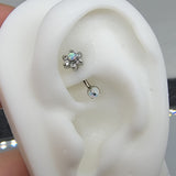White Opal + Cubic Zirconia Flower Curved Barbell