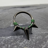 Black & Green Titanium Triple Spike + Banded Jewelry Clicker