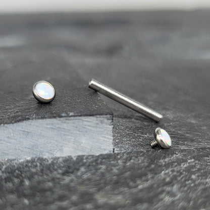 14g White Opal Bezel Set Straight Barbell