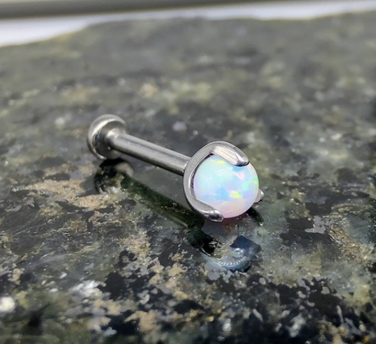 Claw Set White Opal Ball Threadless Labret