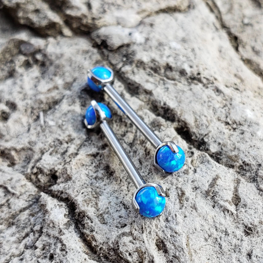 Titanium Blue Claw Set Opal Barbells in 14g