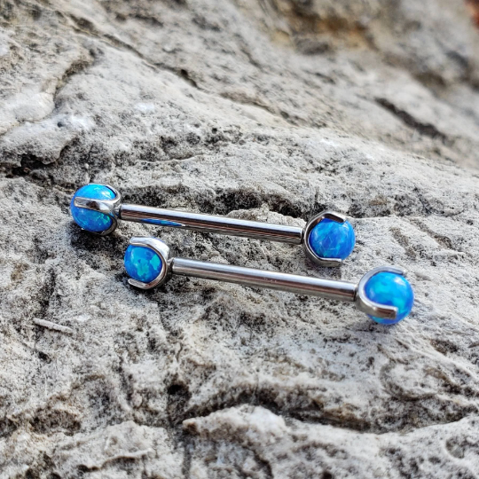 Titanium Blue Claw Set Opal Barbells in 14g