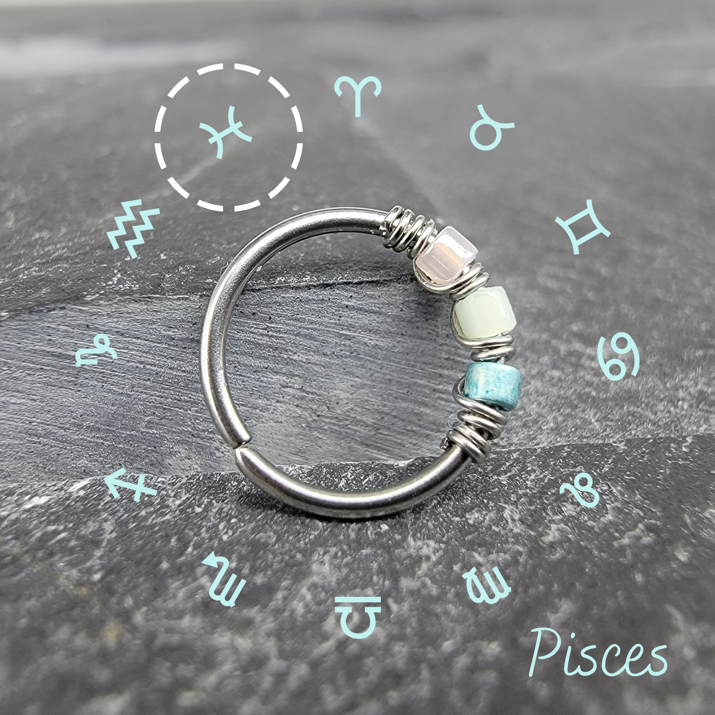 Pisces Zodiac Sign Bead Hoop